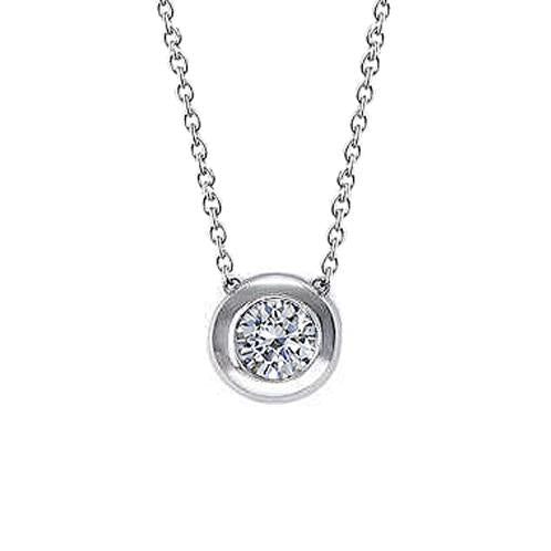 Solitaire Bezel Set Natural Diamond Women Necklace Pendant 0.75 Carat WG 14K
