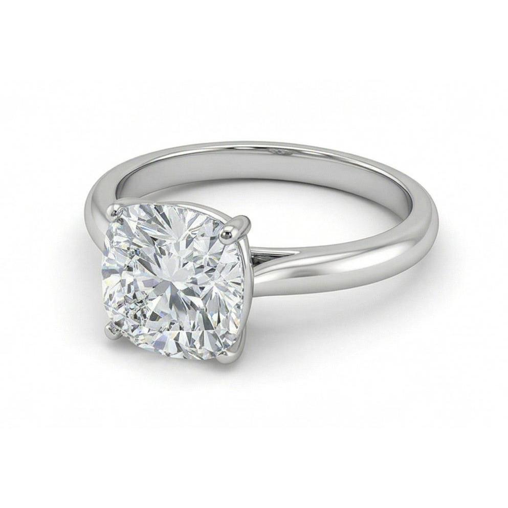 Solitaire Big Cushion Cut 3 Carat Natural Earth Mined Diamond Wedding Ring Gold White
