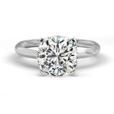 Solitaire Big Cushion Cut 3.00 Carat Real Diamond Wedding Ring Gold White