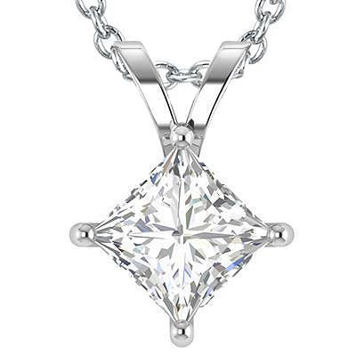 Solitaire Big Princess Cut 3.25 Ct Genuine Diamond Pendant Necklace White Gold