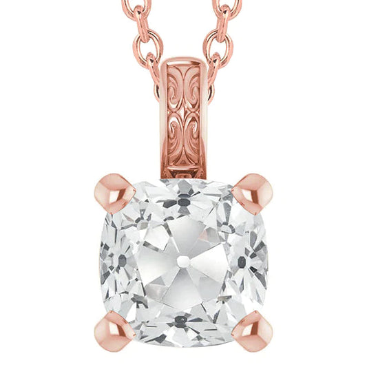 Solitaire Big Real Diamond Pendant 5 Carats Cushion Old Miner Slide Chain