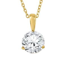 Solitaire Big Round Real Diamond Pendant Necklace 3 Carats Yellow Gold 14K
