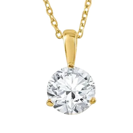 Solitaire Big Round Real Diamond Pendant Necklace 3 Carats Yellow Gold 14K