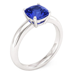 Solitaire Blue Sapphire Engagement Ring 1.50 Carats Gold Thick Shank