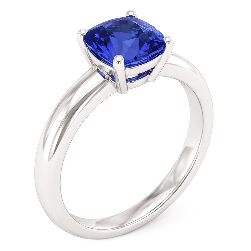 Solitaire Blue Sapphire Engagement Ring 1.50 Carats Gold Thick Shank