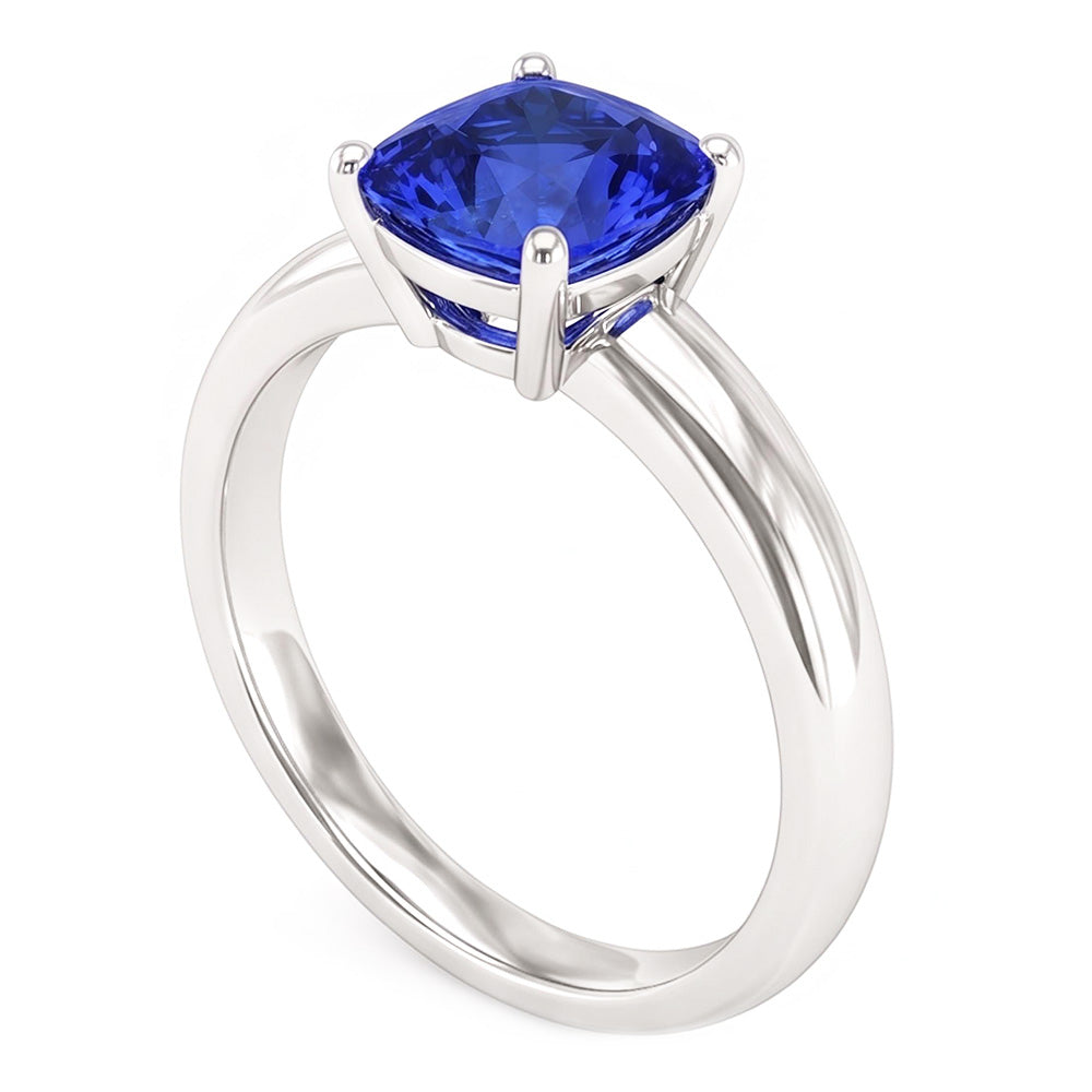Solitaire Blue Sapphire Engagement Ring 1.50 Carats Gold Thick Shank
