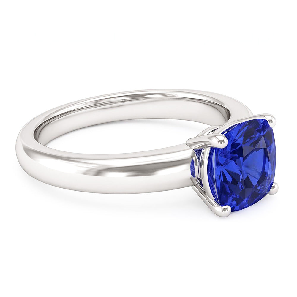 Solitaire Blue Sapphire Engagement Ring 1.50 Carats Gold Thick Shank