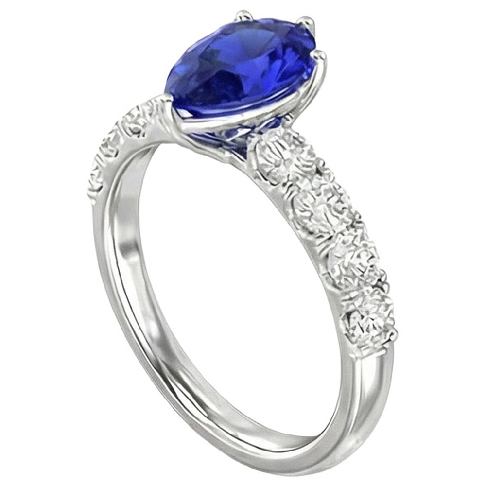 Solitaire Blue Sapphire Engagement Ring With Natural Earth Mined Diamond Accents 4 Carats