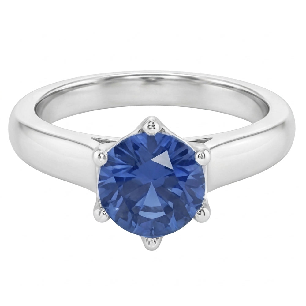 Solitaire Blue Sapphire Gemstone Ring 2 Carats White Gold