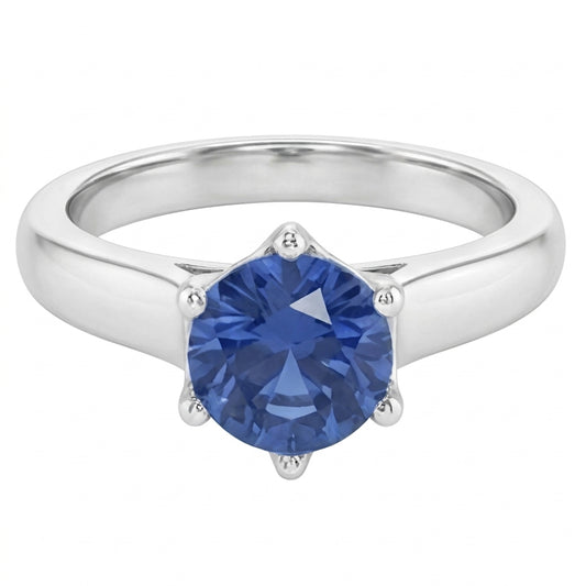 Solitaire Blue Sapphire Gemstone Ring 2 Carats White Gold