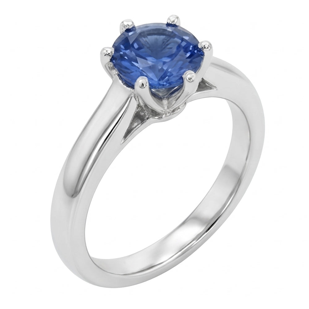 Solitaire Blue Sapphire Gemstone Ring 2 Carats White Gold