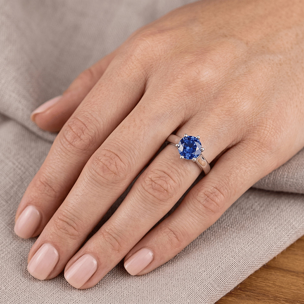 Solitaire Blue Sapphire Gemstone Ring 2 Carats White Gold