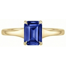 Solitaire Blue Sapphire Ring Emerald Cut 3 Carats Yellow Gold 14K