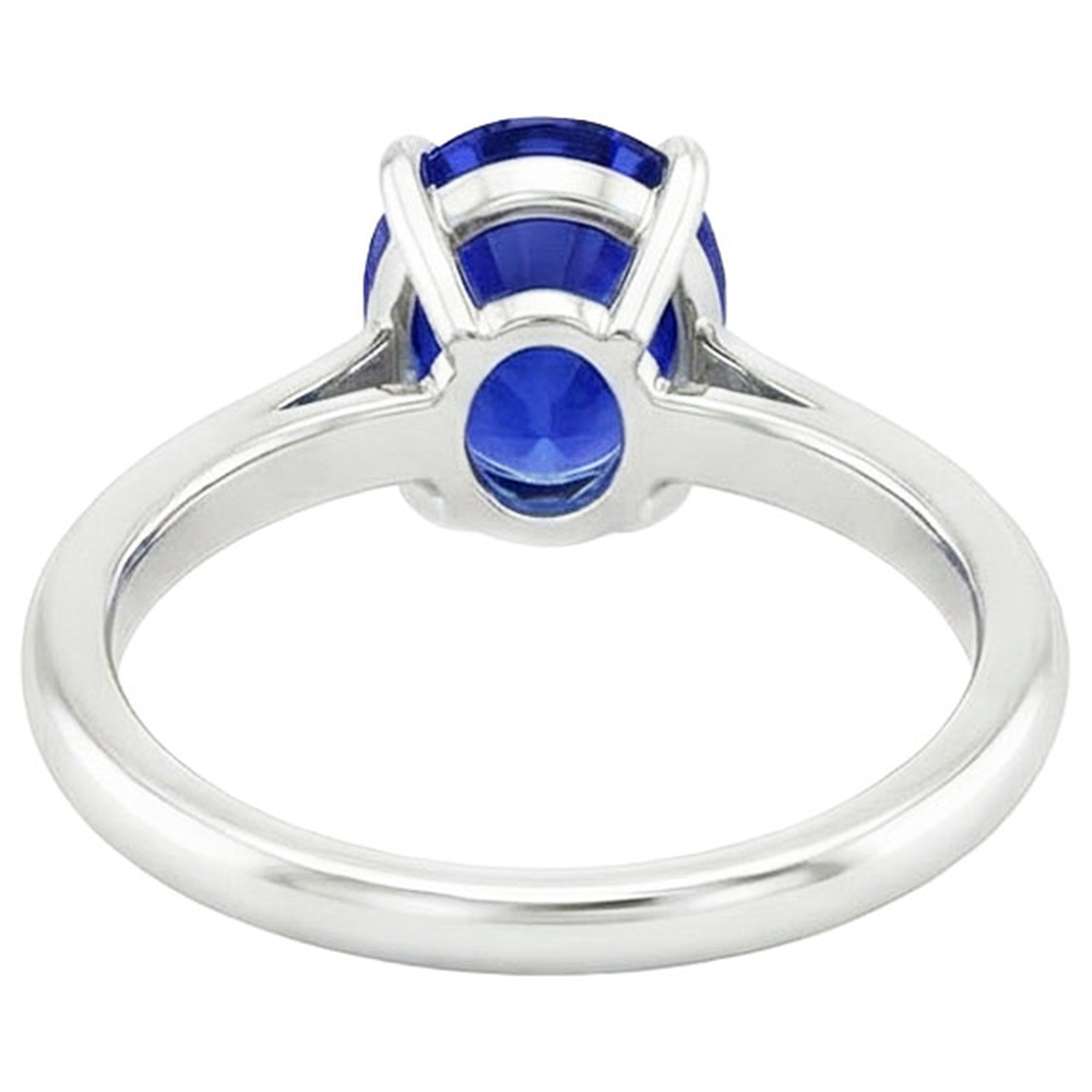 Solitaire Blue Sapphire Ring Oval Cut Prong Setting 3 Carats