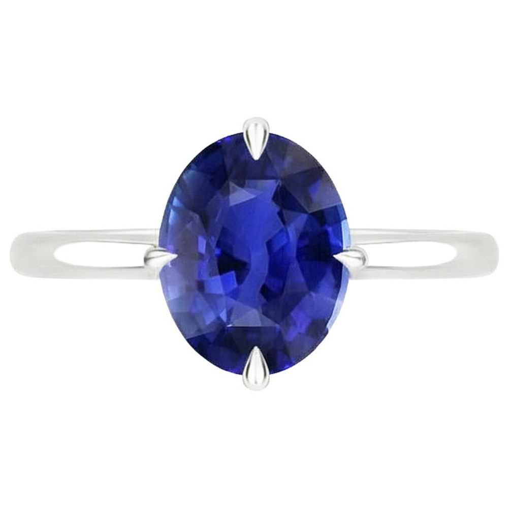 Solitaire Blue Sapphire Ring Oval Cut Prong Setting 3 Carats