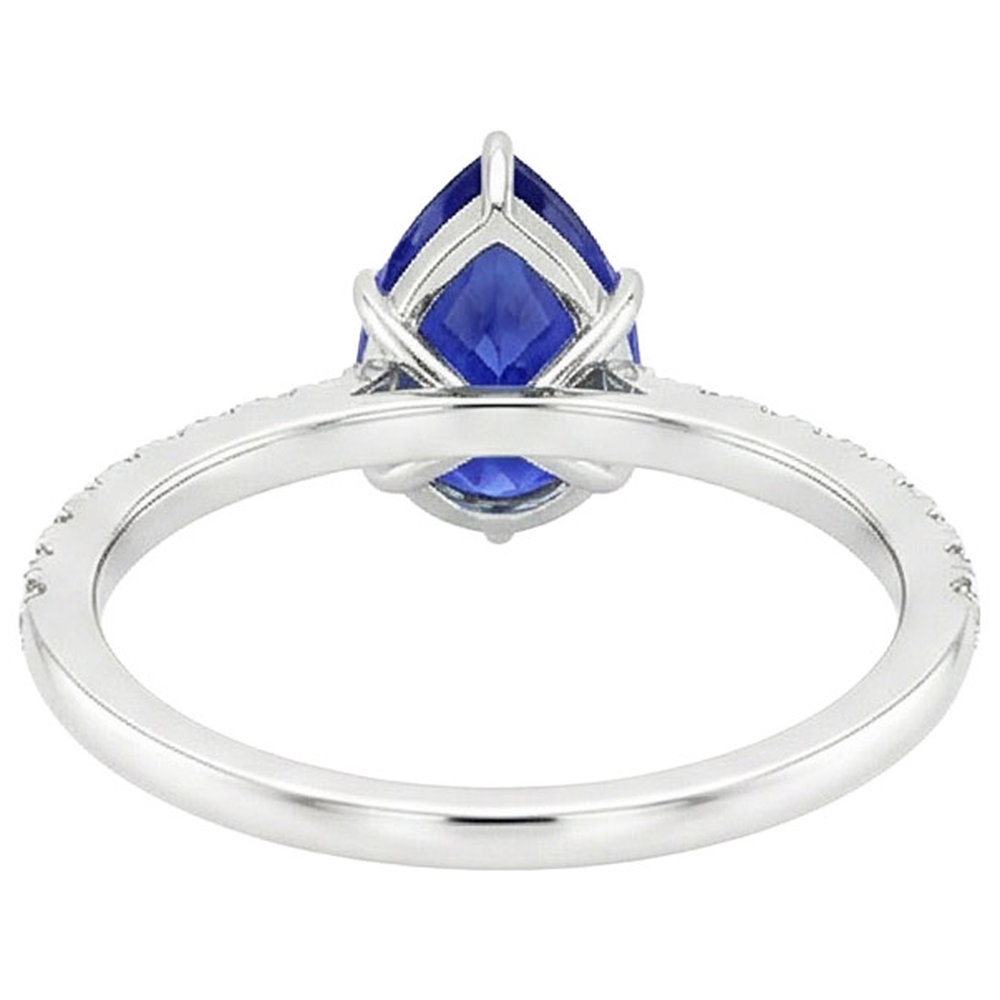 Solitaire Blue Sapphire Ring Pear Cut & Pave Set Natural Earth Mined Diamonds 4.50 Carats