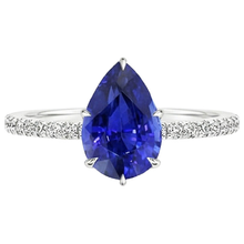 Solitaire Blue Sapphire Ring Pear Cut & Pave Set Natural Earth Mined Diamonds 4.50 Carats