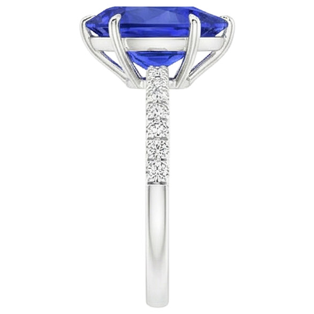 Solitaire Blue Sapphire Ring Pear Cut & Pave Set Natural Earth Mined Diamonds 4.50 Carats