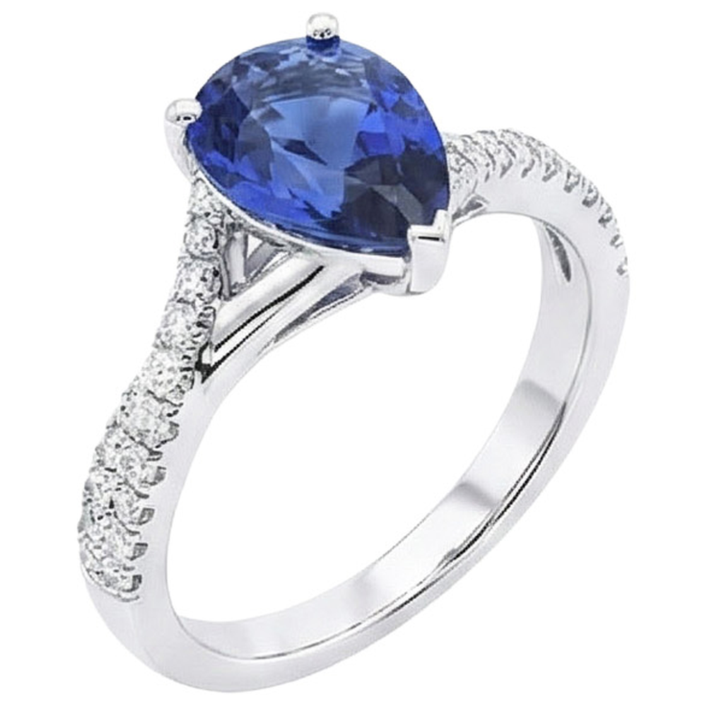 Solitaire Blue Sapphire Ring White Gold Pave Set Natural Earth Mined Diamonds 4 Carats