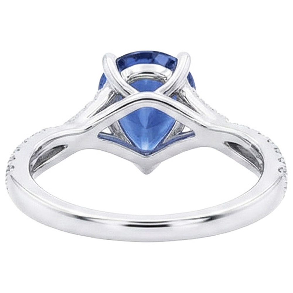 Solitaire Blue Sapphire Ring White Gold Pave Set Natural Earth Mined Diamonds 4 Carats