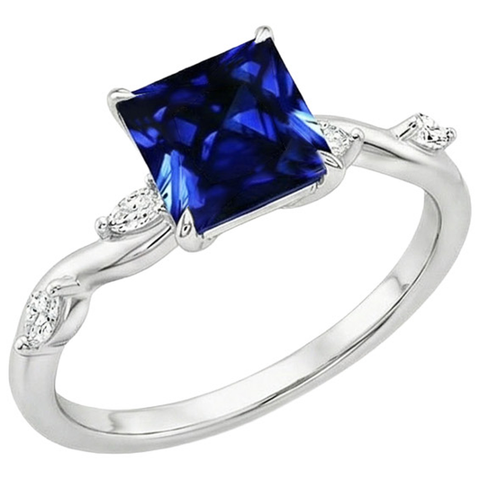 Solitaire Blue Sapphire Ring With Accents Marquise Natural Earth Mined Diamonds 5.50 Carat