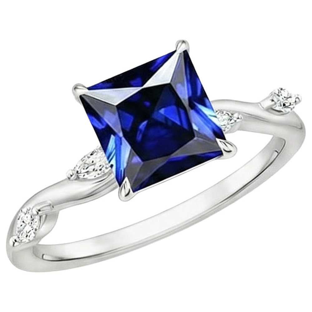 Solitaire Blue Sapphire Ring With Accents Marquise Natural Earth Mined Diamonds 5.50 Carat