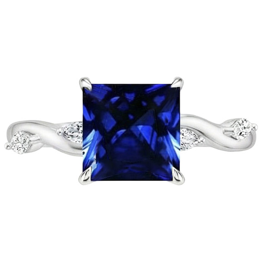 Solitaire Blue Sapphire Ring With Accents Marquise Natural Earth Mined Diamonds 5.50 Carat
