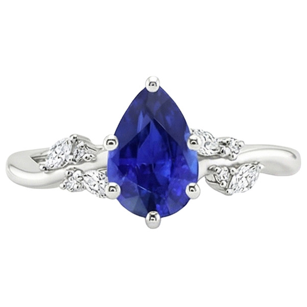 Solitaire Blue Sapphire Ring With Natural Earth Mined DIAMOND ( NOT LAB GROWN )s Accents 3.50 Carats