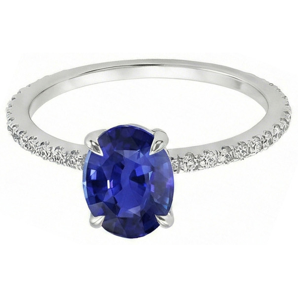 Solitaire Blue Sapphire Ring With Natural Earth Mined Diamond Accents 3.75 Carats