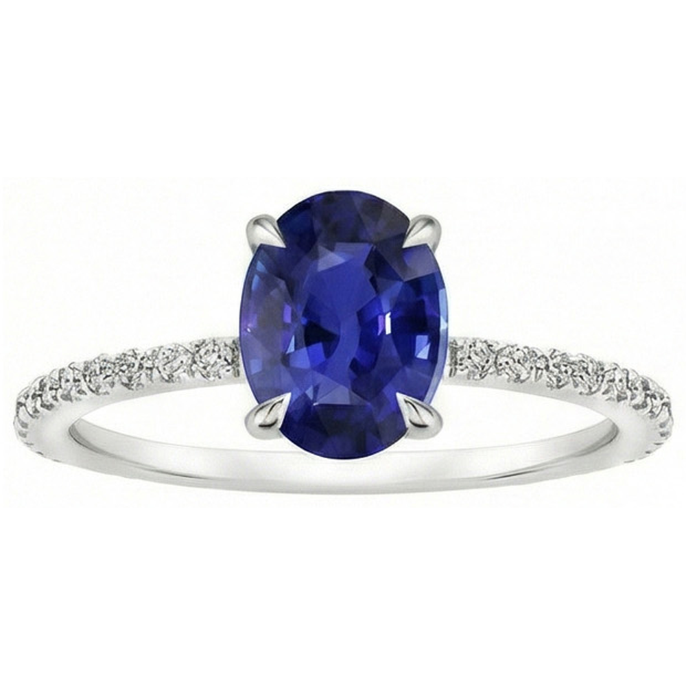 Solitaire Blue Sapphire Ring With Natural Earth Mined Diamond Accents 3.75 Carats