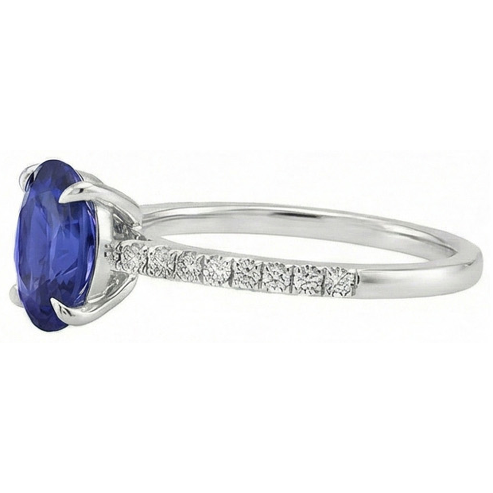 Solitaire Blue Sapphire Ring With Natural Earth Mined Diamond Accents 3.75 Carats