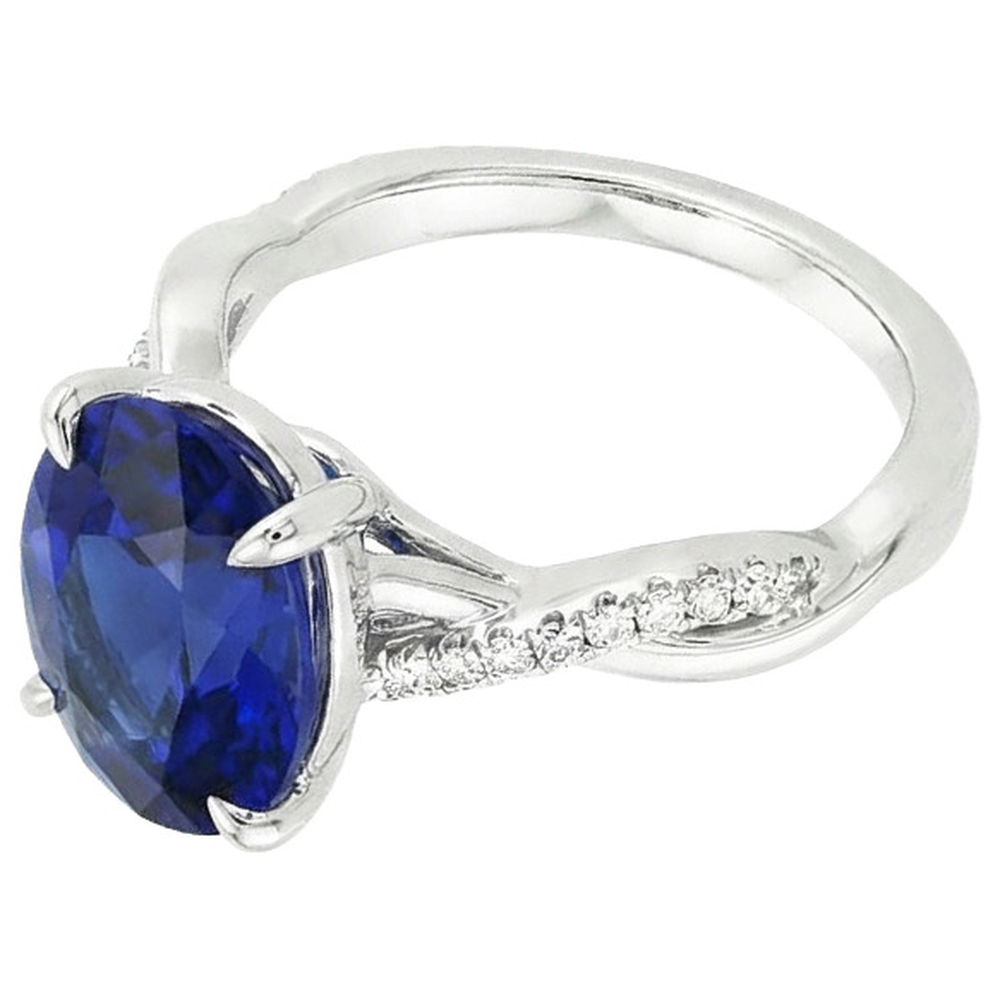 Solitaire Blue Sapphire Ring With Natural Earth Mined Diamond Accents 4.50 Carats