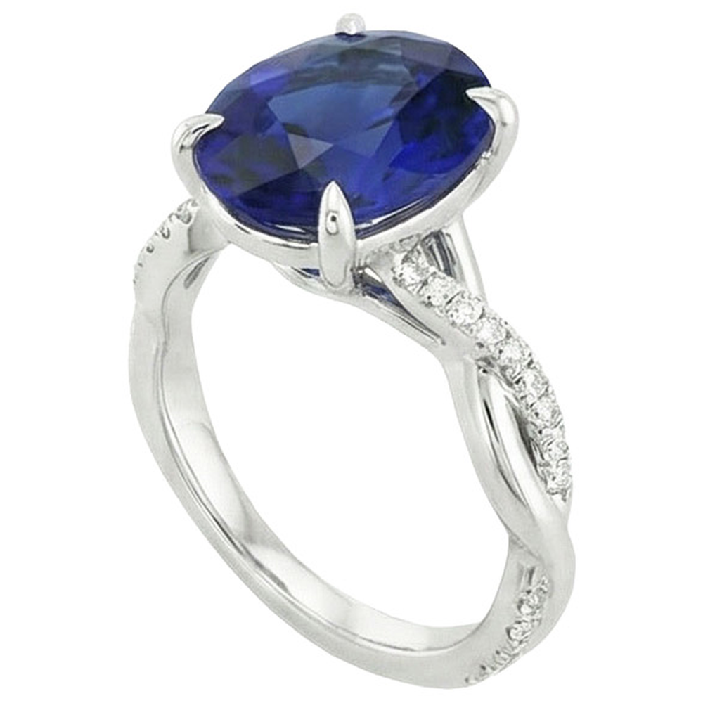 Solitaire Blue Sapphire Ring With Natural Earth Mined Diamond Accents 4.50 Carats