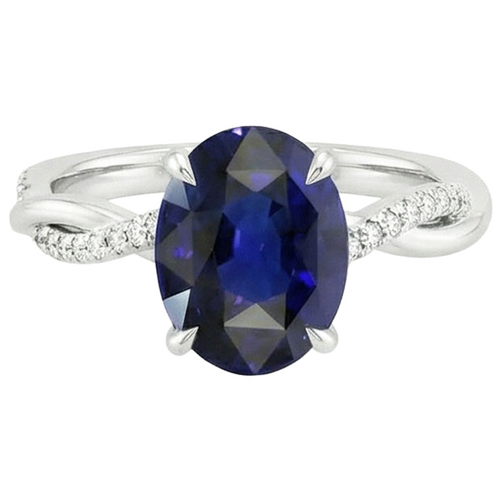 Solitaire Blue Sapphire Ring With Natural Earth Mined Diamond Accents 4.50 Carats