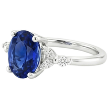 natural round sapphire 3.75ct ring on white background
