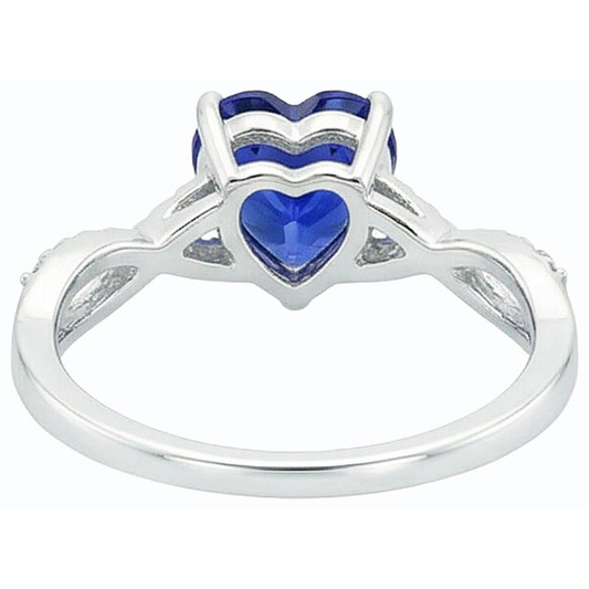 Solitaire Blue Sapphire Ring & Natural Earth Mined Diamond Accents 2 Carats Twisted Style