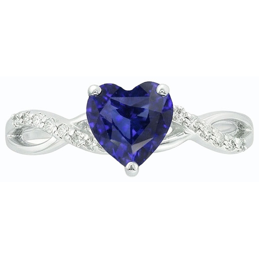 Solitaire Blue Sapphire Ring & Natural Earth Mined Diamond Accents 2 Carats Twisted Style