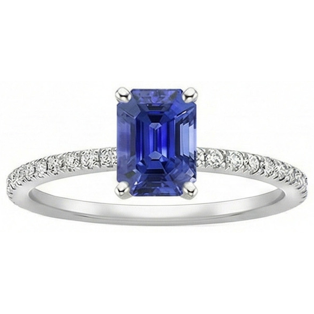 Solitaire Blue Sapphire With Accents Ring & Pave Set Natural Earth Mined Diamonds 5 Carats