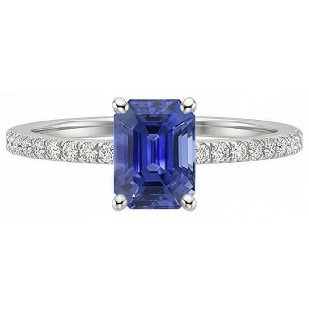 Solitaire Blue Sapphire With Accents Ring & Pave Set Natural Earth Mined Diamonds 5 Carats