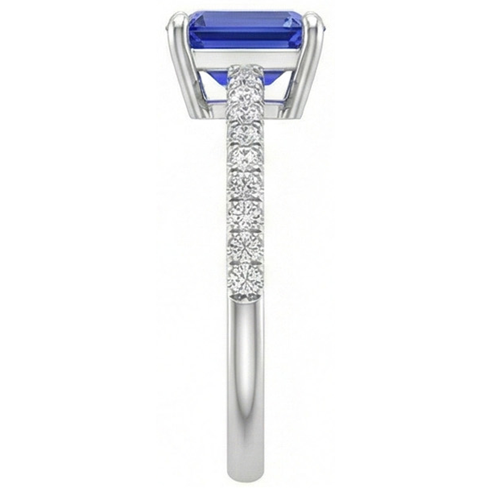 Solitaire Blue Sapphire With Accents Ring & Pave Set Natural Earth Mined Diamonds 5 Carats