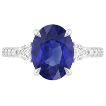 Solitaire Blue Sapphire With Pear & Round Natural Earth Mined Diamond Accent Ring 3 Carats