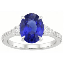 Solitaire Blue Sapphire With Pear & Round Natural Earth Mined Diamond Accent Ring 3 Carats