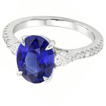 Solitaire Blue Sapphire With Pear & Round Natural Earth Mined Diamond Accent Ring 3 Carats
