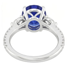 Solitaire Blue Sapphire With Pear & Round Natural Earth Mined Diamond Accent Ring 3 Carats