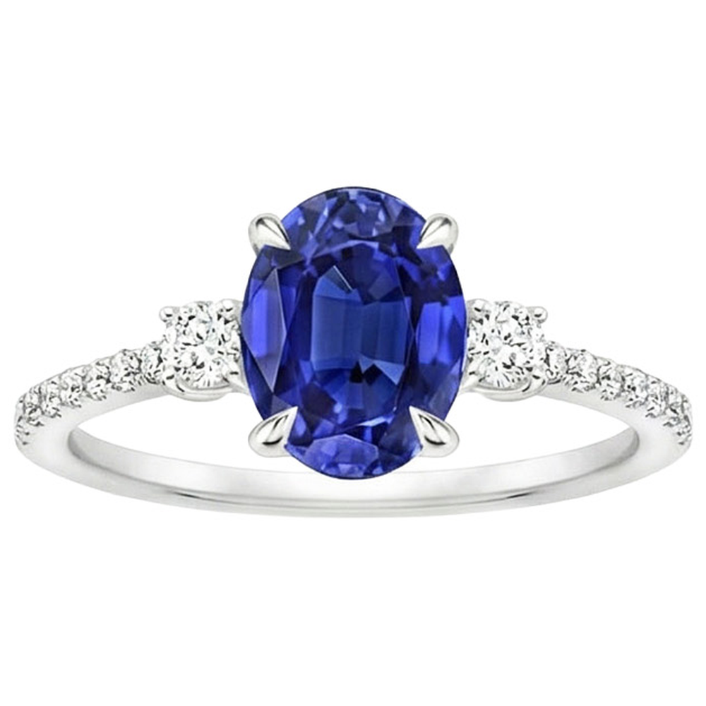 natural round sapphire 3.50ct ring top view