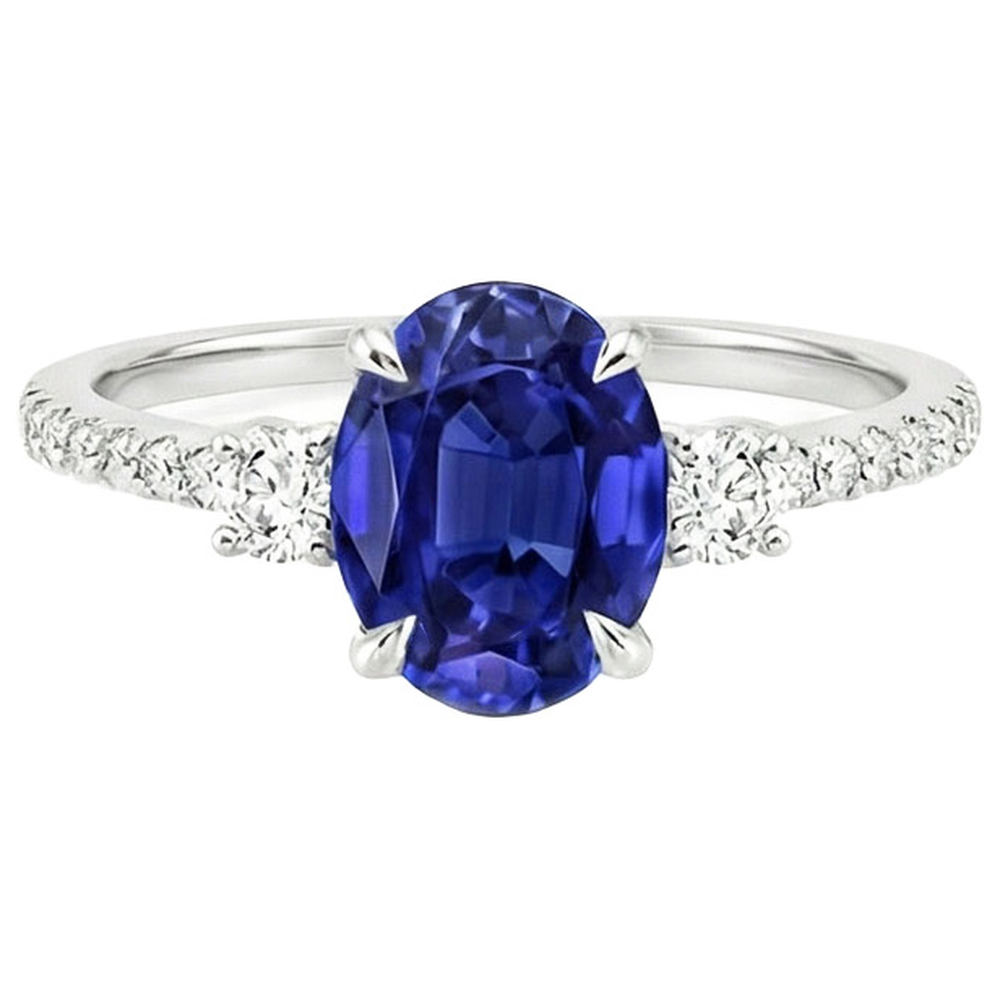 natural round sapphire 3.50ct ring profile view