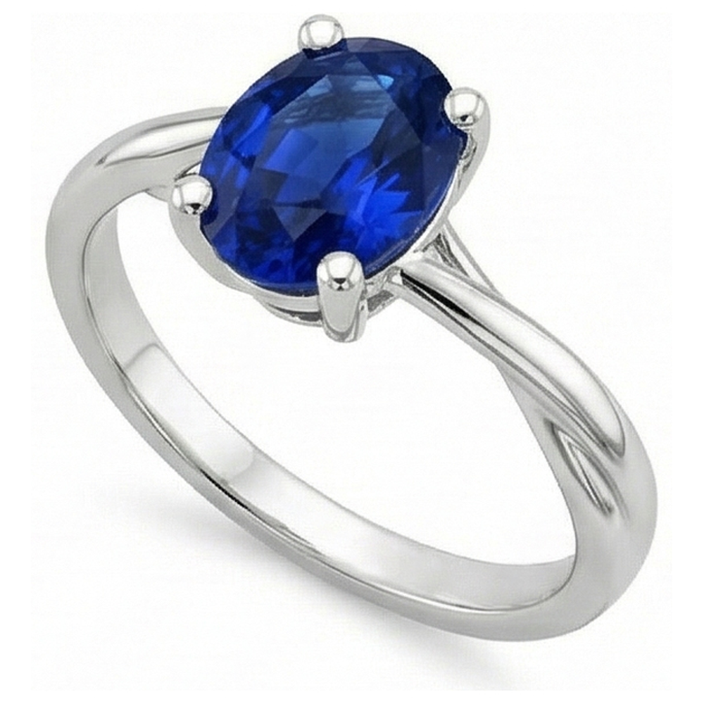 Solitaire Ceylon Sapphire Ring Oval Cut Prong Set 3 Carats