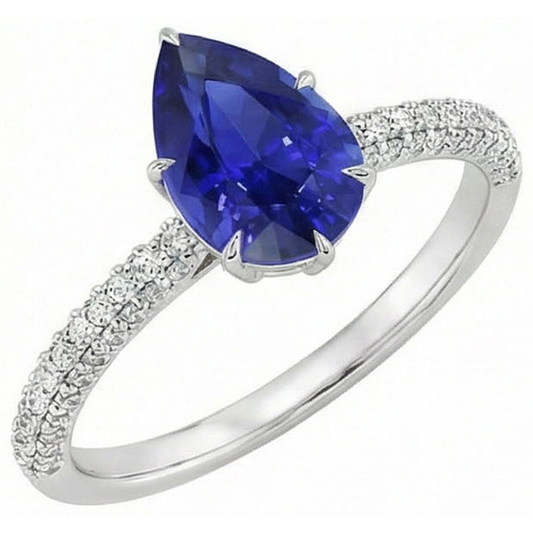 Solitaire Ceylon Sapphire Ring With Round Natural Earth Mined Diamond Accents 4.50 Carats