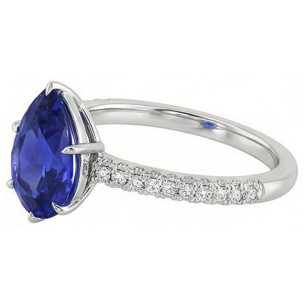 Solitaire Ceylon Sapphire Ring With Round Natural Earth Mined Diamond Accents 4.50 Carats