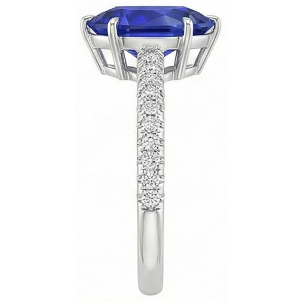 Solitaire Ceylon Sapphire Ring With Round Natural Earth Mined Diamond Accents 4.50 Carats